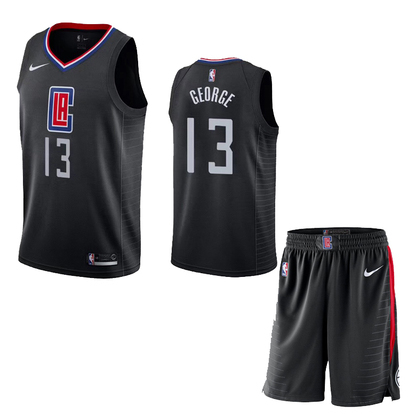 Men's Los Angeles Clippers #13 Paul George Black NBA Stitched Jersey(With Shorts)